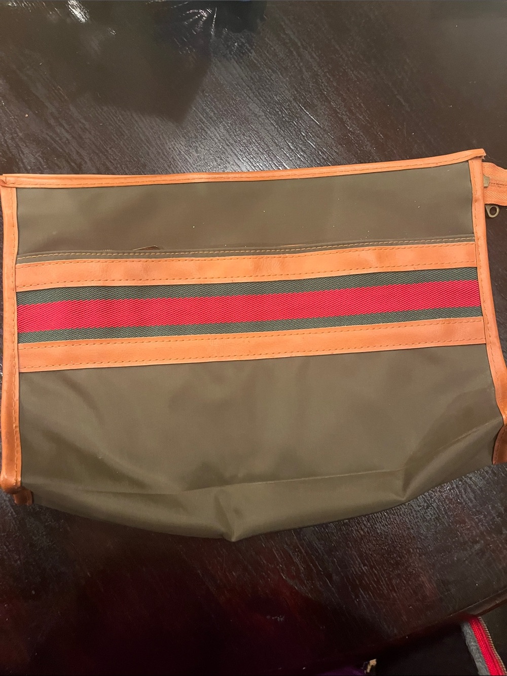 Mr Robert’s VTG Olive Green and Tan Men’s Travel Pouch with Red Accent